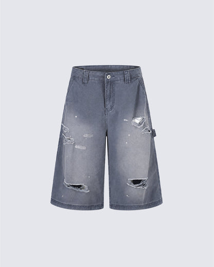 Washed Faded Distressed Cargo Shorts