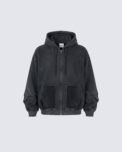 Vintage Washed Fleece Zip Hoodie