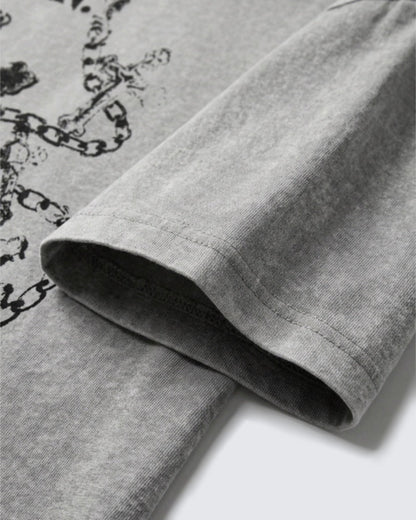 Vintage Washed Chain Cross Graphic Oversized T-Shirt