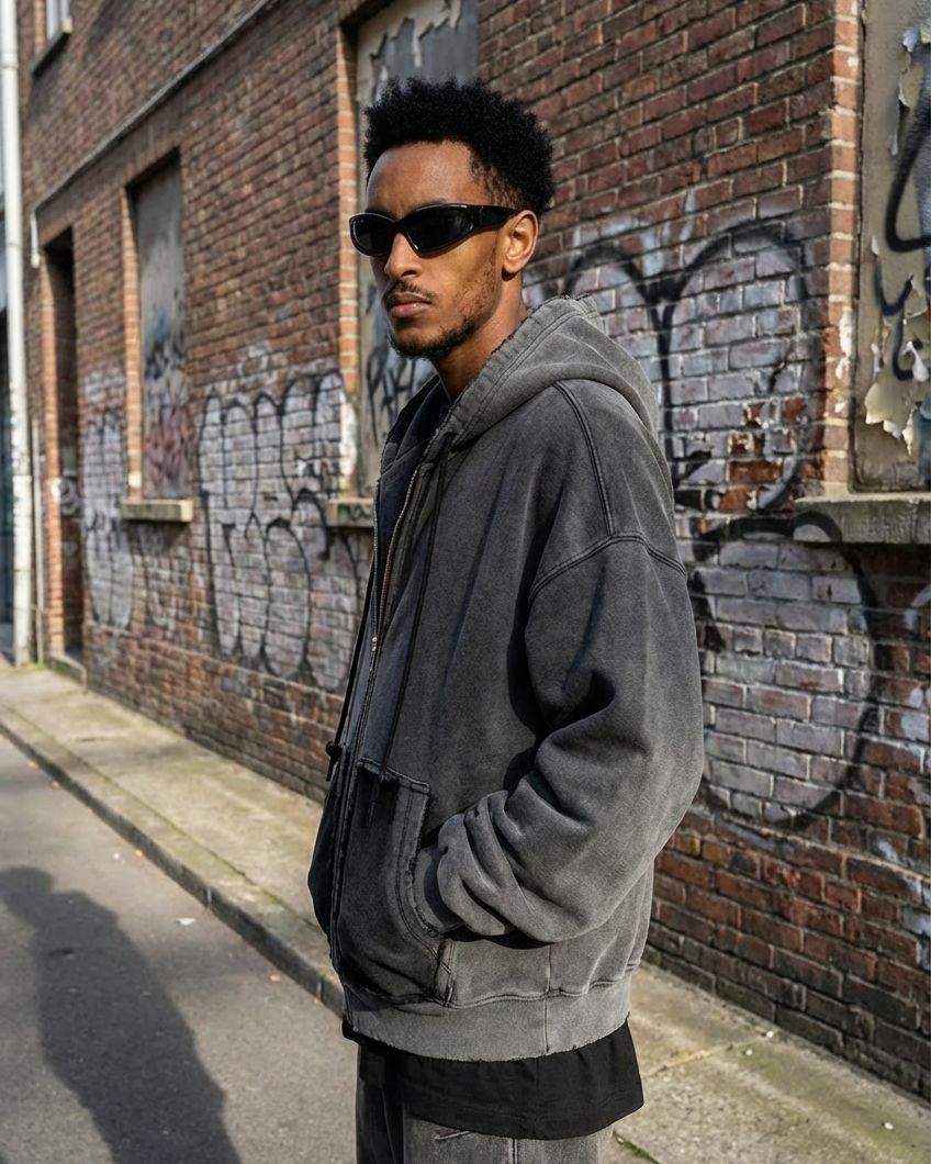 Vintage Washed Fleece Zip Hoodie