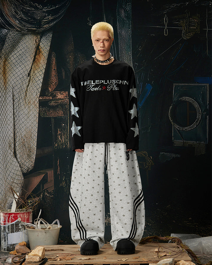 Star Print Embroidered Wide Leg Sweatpants