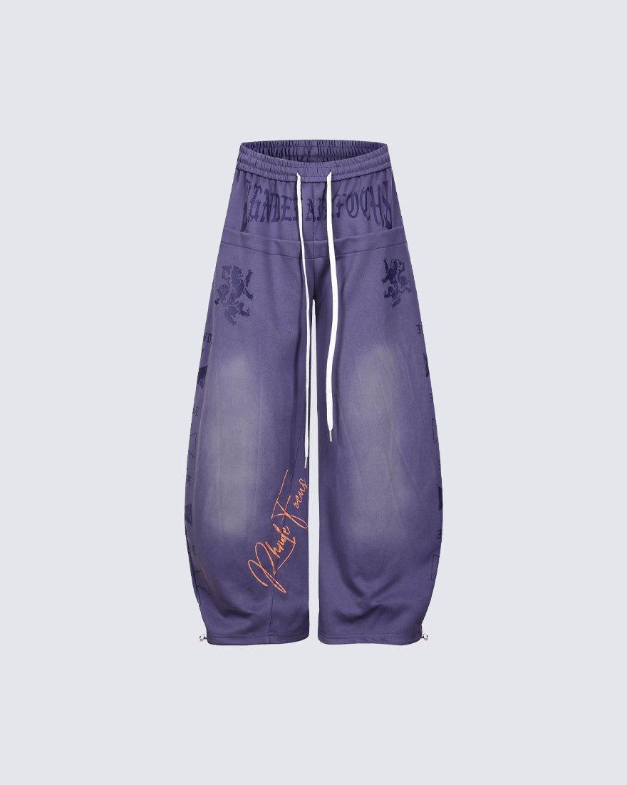 Black Gothic Letter Print Wide-Leg Sweatpants