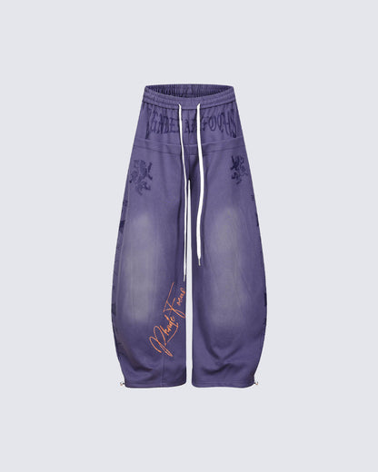 Black Gothic Letter Print Wide-Leg Sweatpants