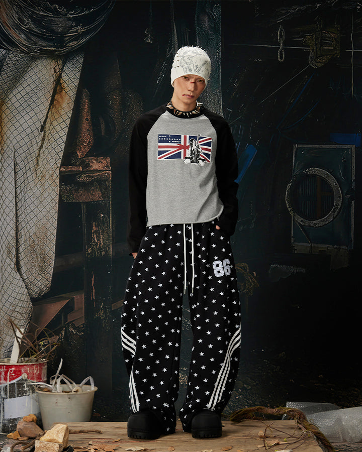 Star Print Embroidered Wide Leg Sweatpants