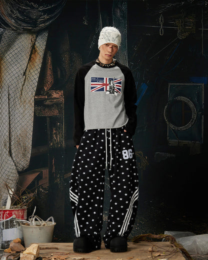 Star Print Embroidered Wide Leg Sweatpants