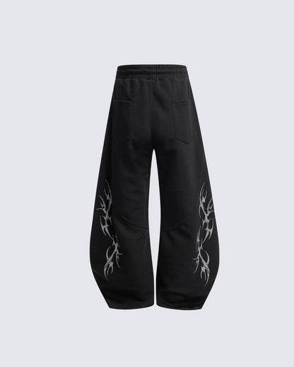 Embroidered Graphic Wide-Leg Sweatpants