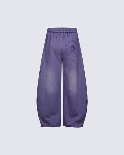 Black Gothic Letter Print Wide-Leg Sweatpants