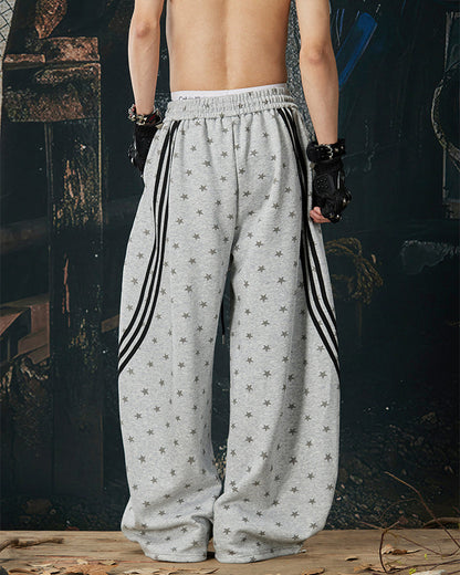 Star Print Embroidered Wide Leg Sweatpants