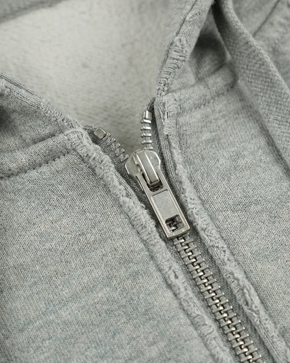 LOW SATURATION-Distressed Cropped Zip-Up Hoodie