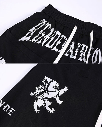 Black Gothic Letter Print Wide-Leg Sweatpants