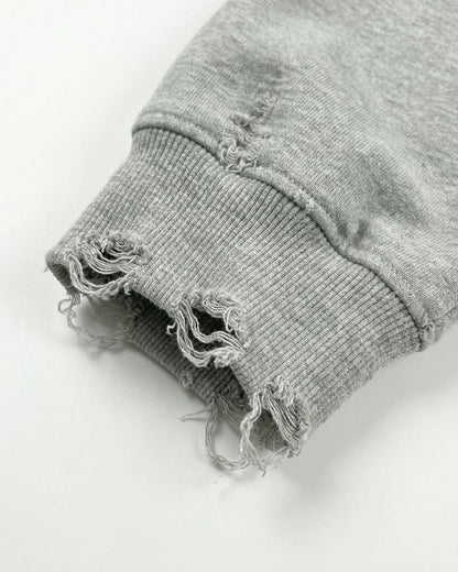 LOW SATURATION-Distressed Cropped Zip-Up Hoodie