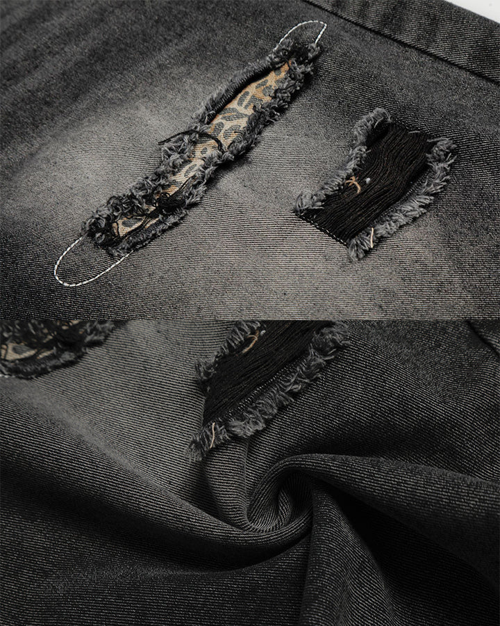 KIIKIO Y2K Star Patch Distressed Wide Denim Shorts