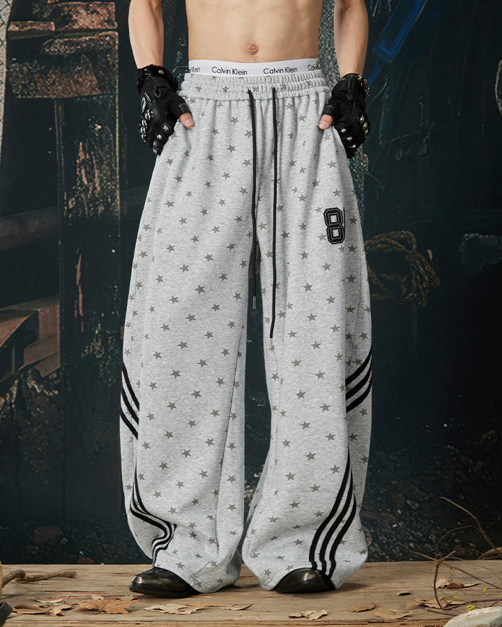 Star Print Embroidered Wide Leg Sweatpants