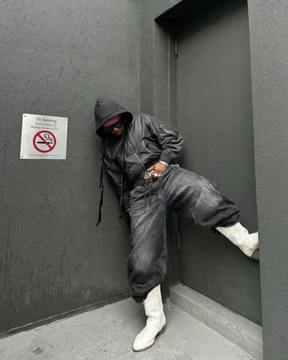 KIIKIO-Double-Ended Washed Loose-Fit SweatPants
