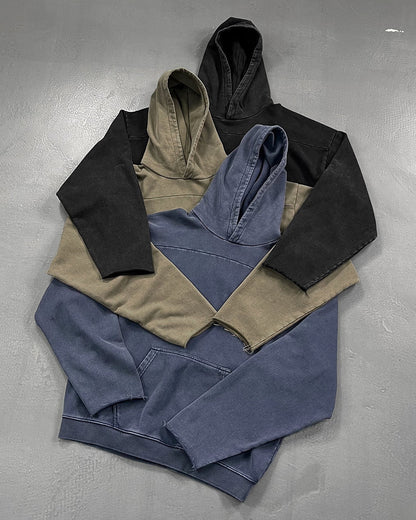 Washed Split-Panel Frayed Hoodie