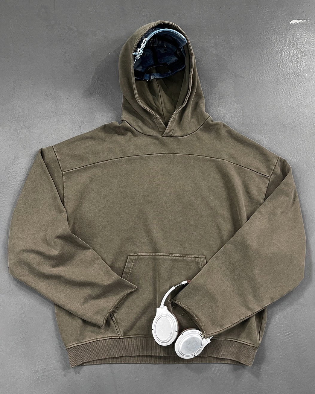 Washed Split-Panel Frayed Hoodie