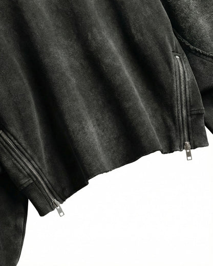 LOW SATURATION-Washed Zip Detail Cropped Sweatshirt