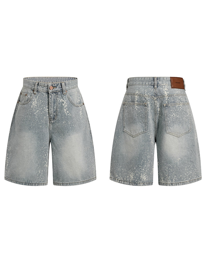 New Paint Splatter High Street Wide Denim Shorts