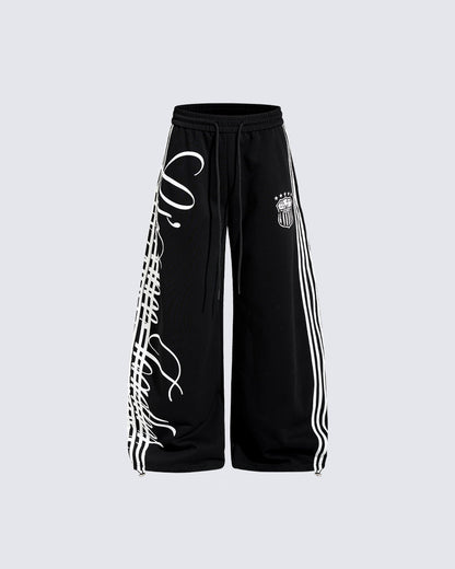 Curved Script Stripe Wide-Leg Sweatpants
