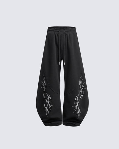 Embroidered Graphic Wide-Leg Sweatpants
