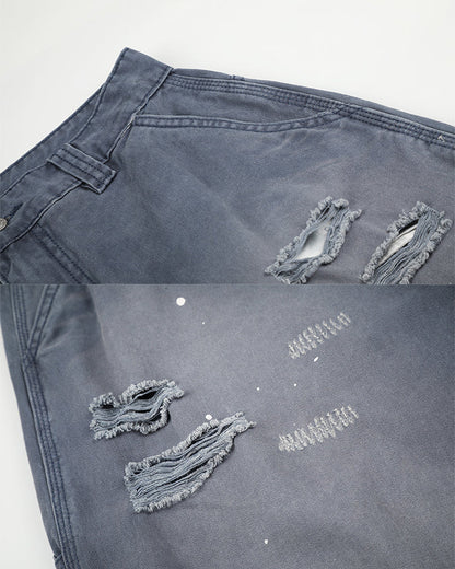 Washed Faded Distressed Cargo Shorts