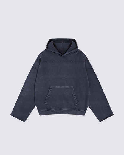 Washed Split-Panel Frayed Hoodie