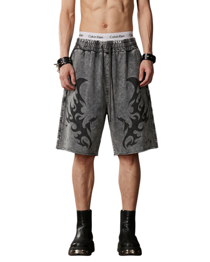 Tribal Print Grey Sweat Shorts
