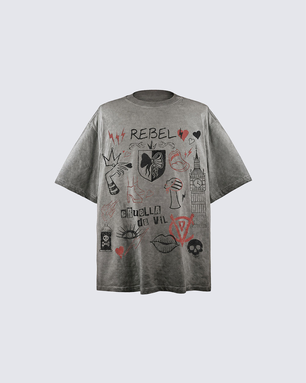 Y2K Rebel Doodle Graphic Washed Cotton T-Shirt New