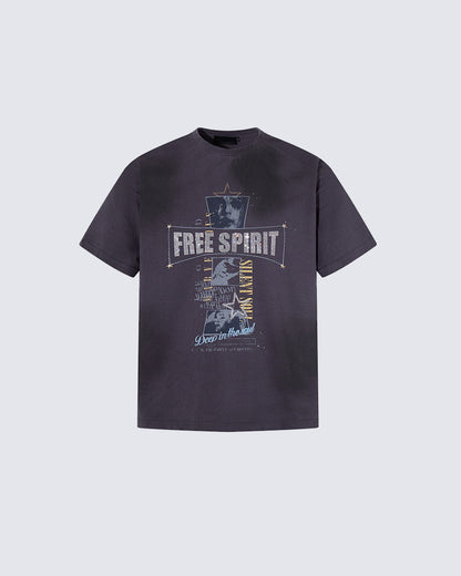 Retro-Style Washed Print Casual Short-Sleeved T-Shirt
