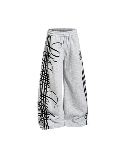Curved Script Stripe Wide-Leg Sweatpants