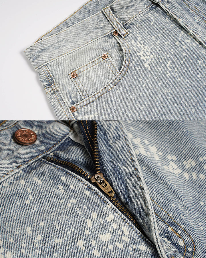 New Paint Splatter High Street Wide Denim Shorts