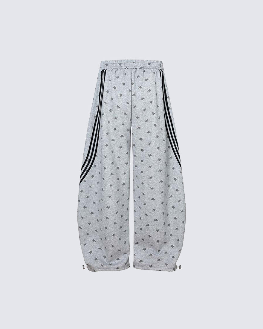 Star Print Embroidered Wide Leg Sweatpants