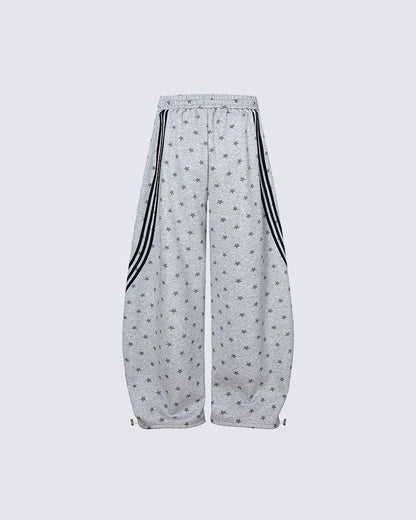 Star Print Embroidered Wide Leg Sweatpants