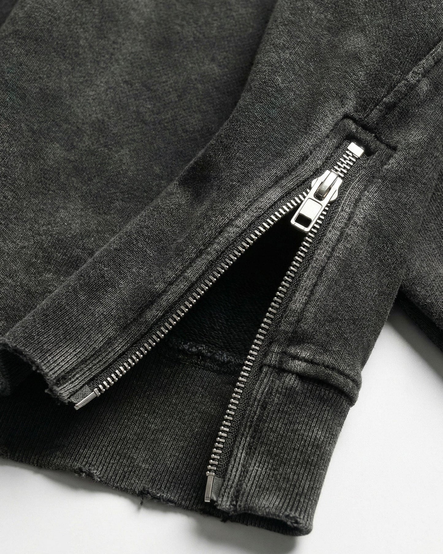 LOW SATURATION-Washed Zip Detail Cropped Sweatshirt