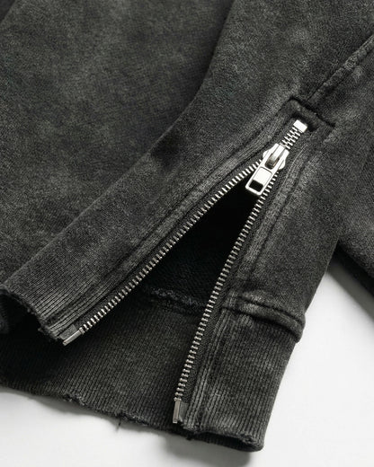 LOW SATURATION-Washed Zip Detail Cropped Sweatshirt