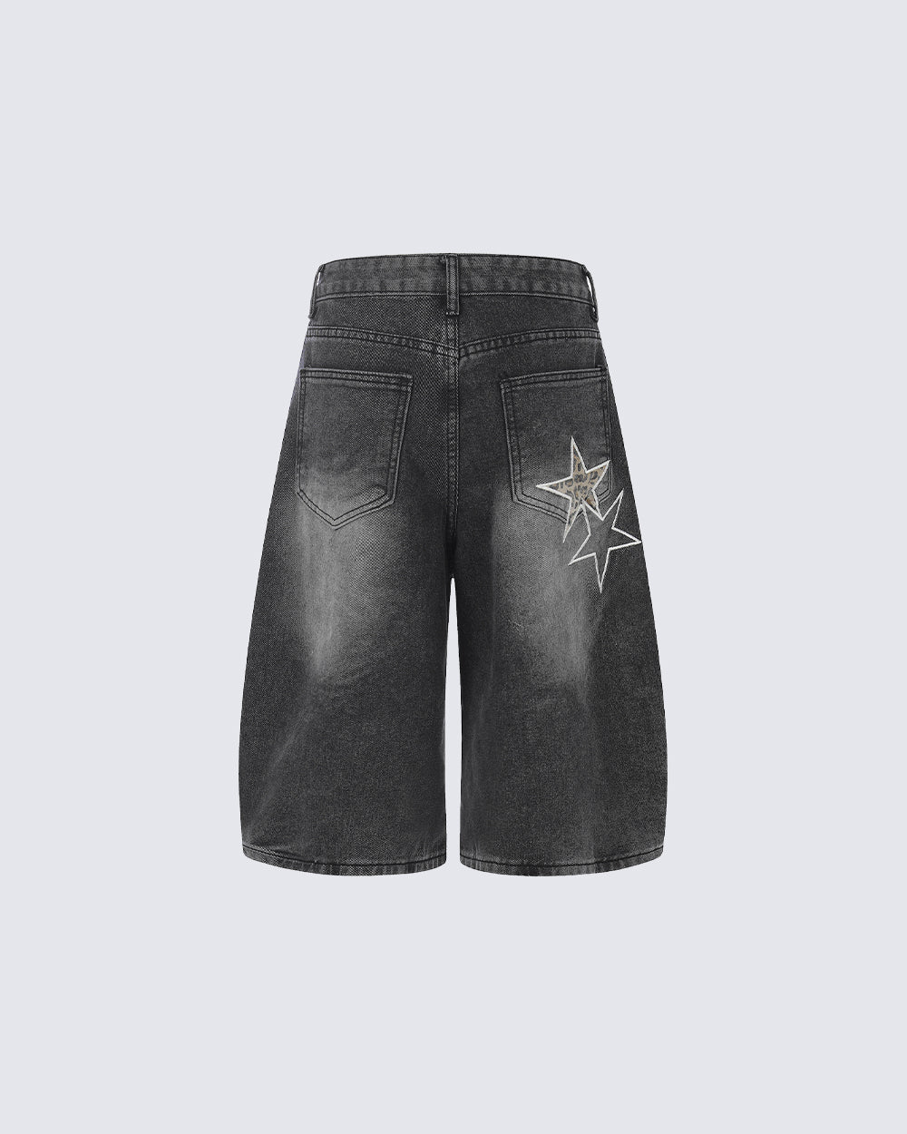 KIIKIO Y2K Star Patch Distressed Wide Denim Shorts