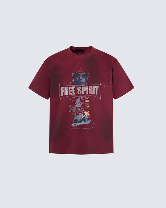 Retro-Style Washed Print Casual Short-Sleeved T-Shirt
