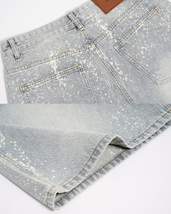 New Paint Splatter High Street Wide Denim Shorts