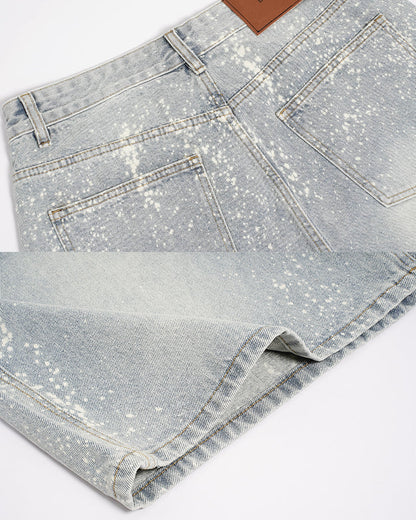 New Paint Splatter High Street Wide Denim Shorts