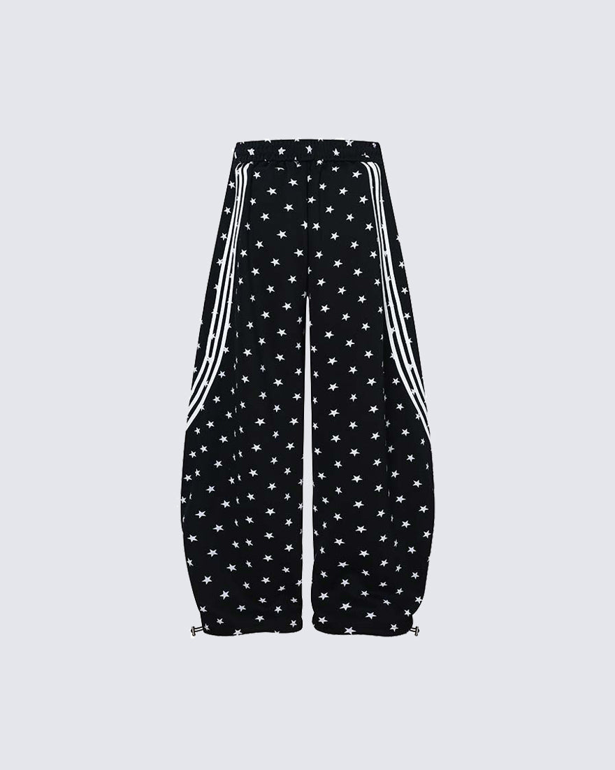 Star Print Embroidered Wide Leg Sweatpants