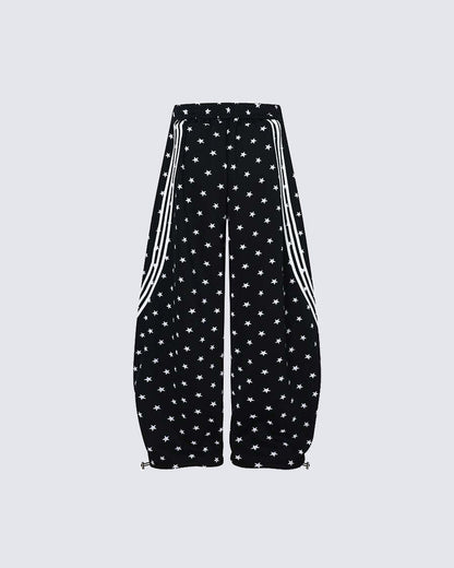 Star Print Embroidered Wide Leg Sweatpants