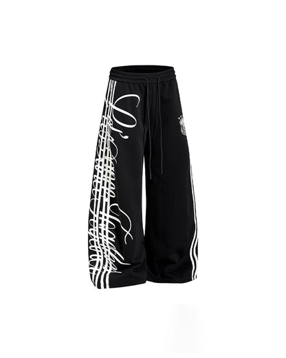 Curved Script Stripe Wide-Leg Sweatpants