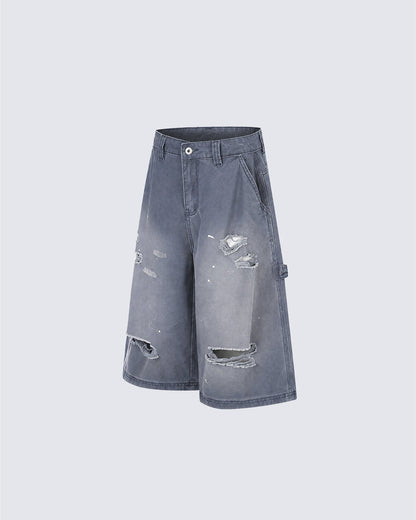 Washed Faded Distressed Cargo Shorts