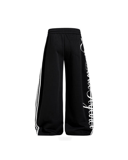 Curved Script Stripe Wide-Leg Sweatpants