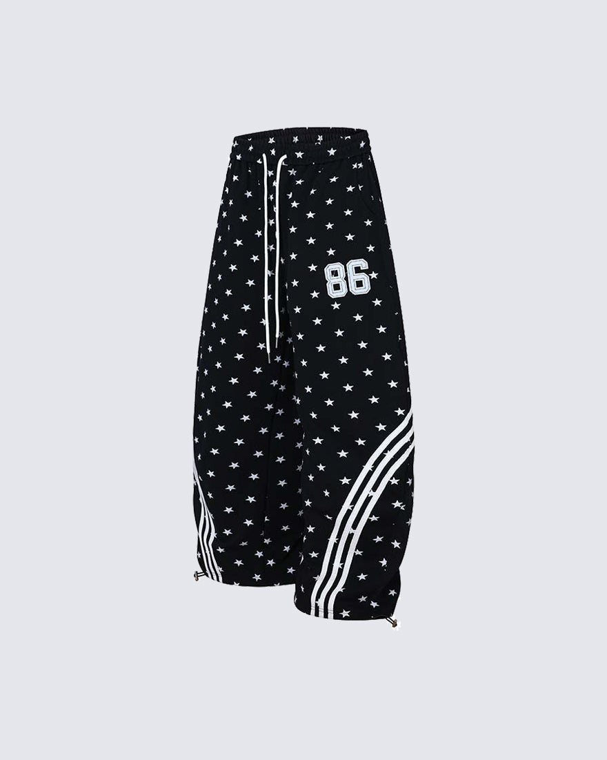 Star Print Embroidered Wide Leg Sweatpants