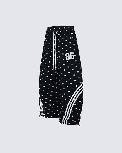 Star Print Embroidered Wide Leg Sweatpants