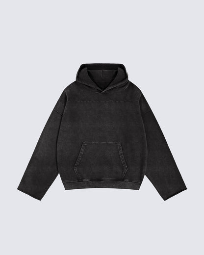 Washed Split-Panel Frayed Hoodie