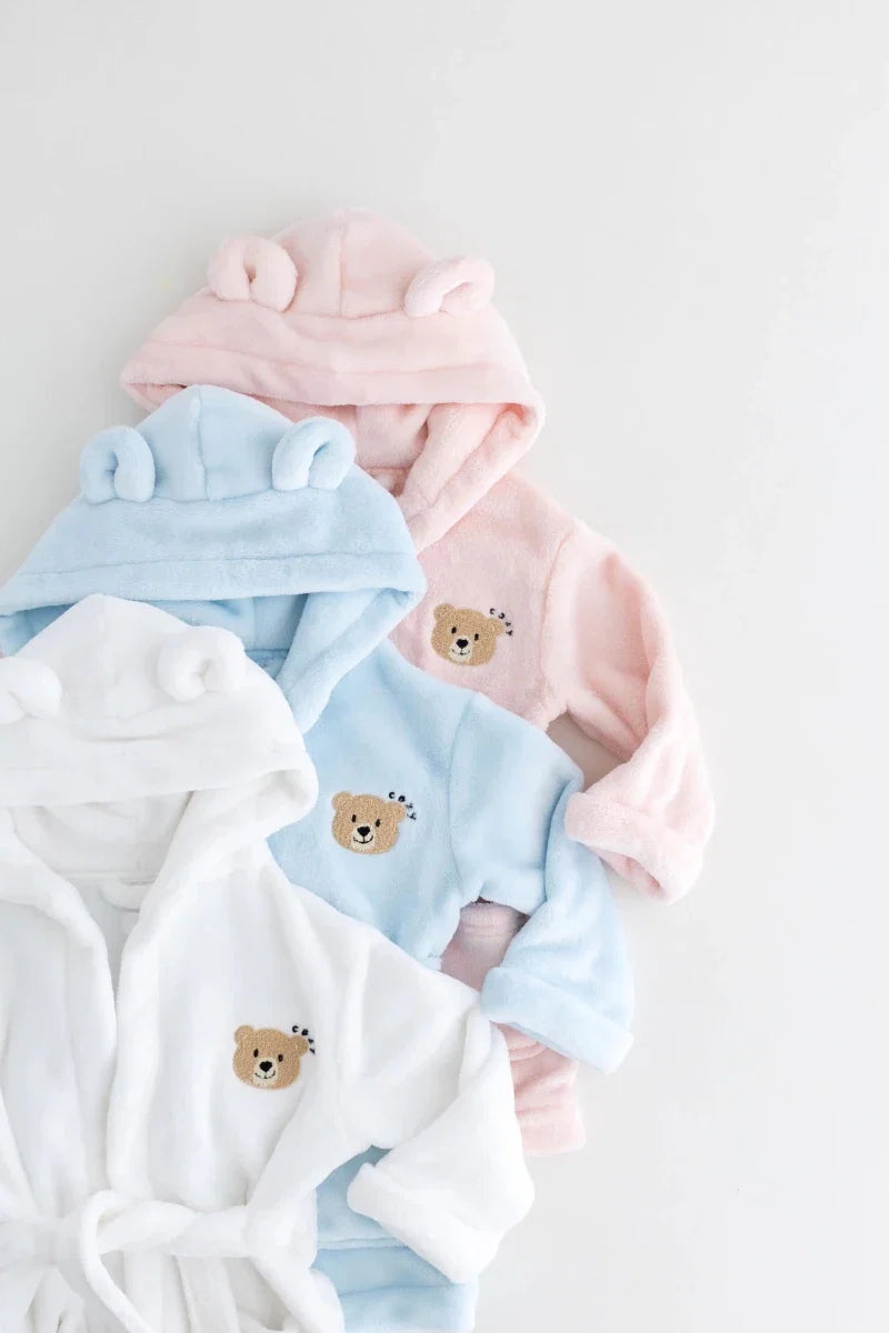 COZY Bear Hooded Dressing Gown Bear Ears - Pink
