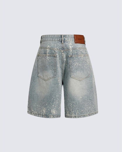 New Paint Splatter High Street Wide Denim Shorts