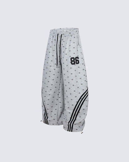 Star Print Embroidered Wide Leg Sweatpants